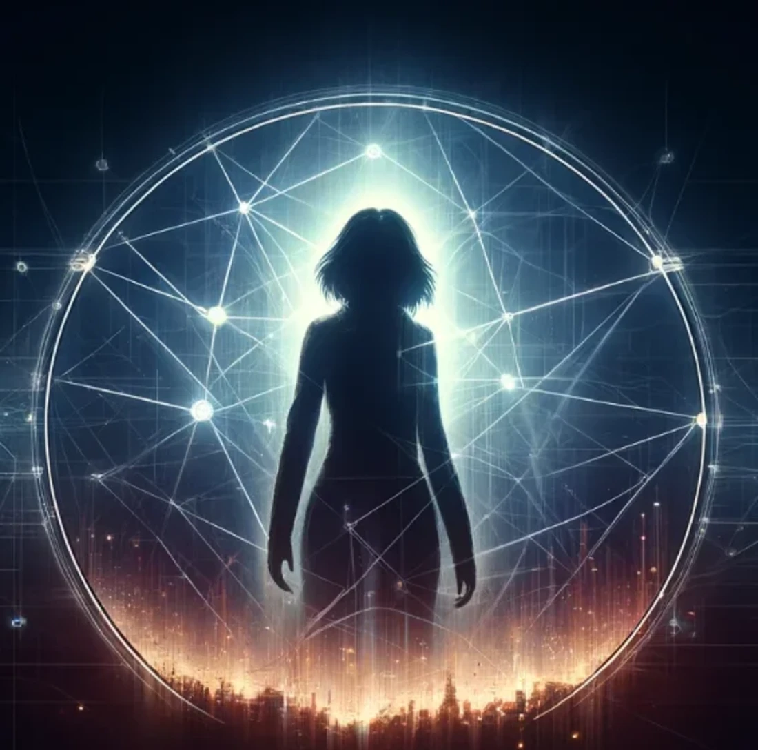 Connected cybersecurity network silhouette